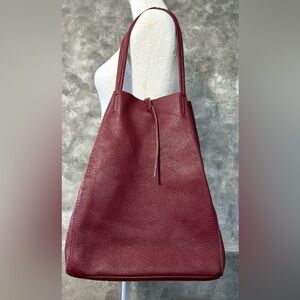 Leather Tote Bag in Burgundy - Classic Women's Shoulder Bag (B8)